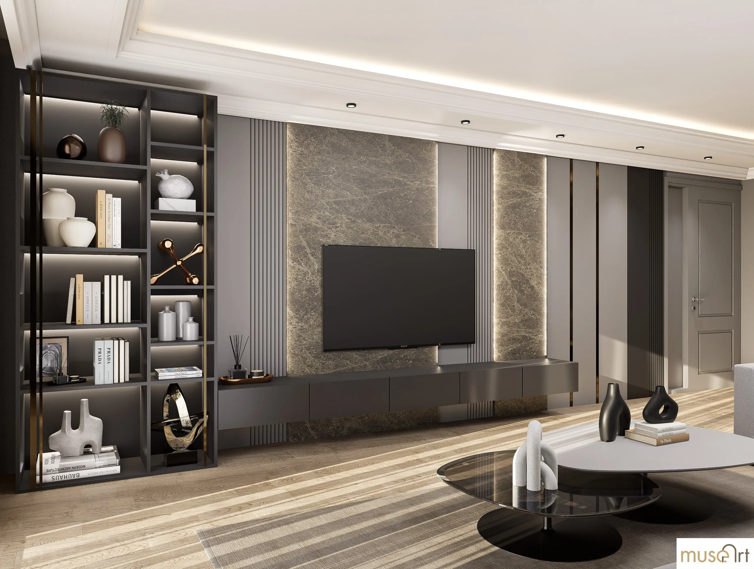 Wide view of the living room from the side